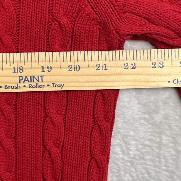 Chaps Cable Knit Sweater Large Mens Red Fisherman Y2K 90s Preppy Chunky Vintage - Picture 8 of 8